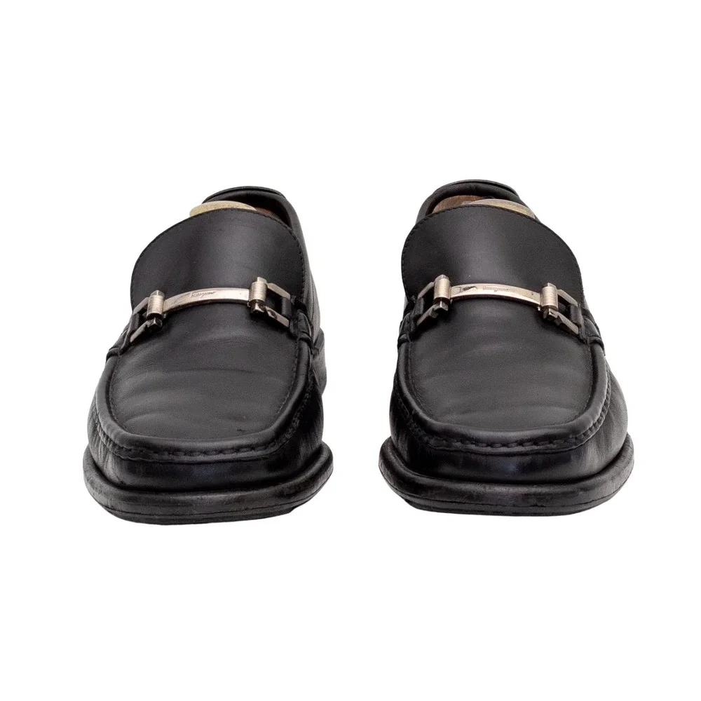 SALVATORE FERRAGAMO Men's‎ Size 8.5 D Black Leather Horsebit Loafers Italy